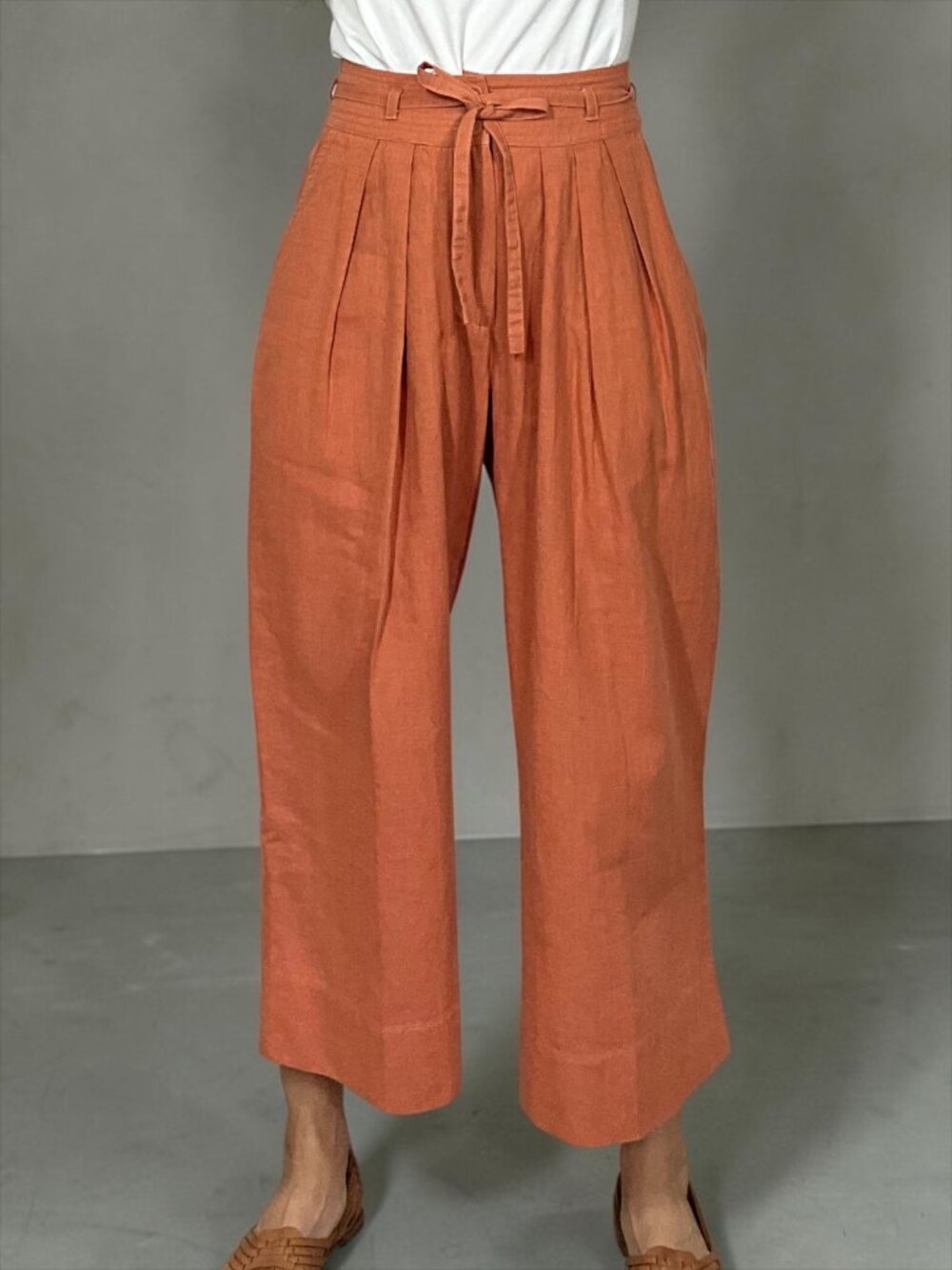 Anthropologie En Saison Jasper Pant XS Coral Wide Leg High Rise Belted - Picture 2 of 16